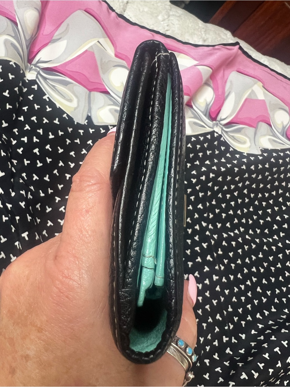 Tiffany & Co. Black Pebbled Leather Continental Wallet Tiffany Blue Interior - Picture 14 of 16